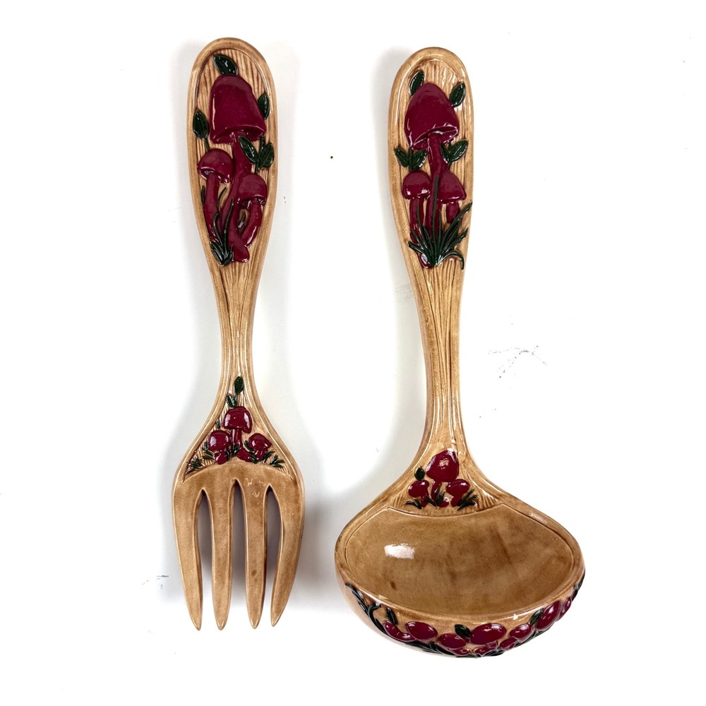 Arnel's Mushroom Ladle & Fork Wall Hanging – 1973 Vintage Ceramic Kitchen Decor